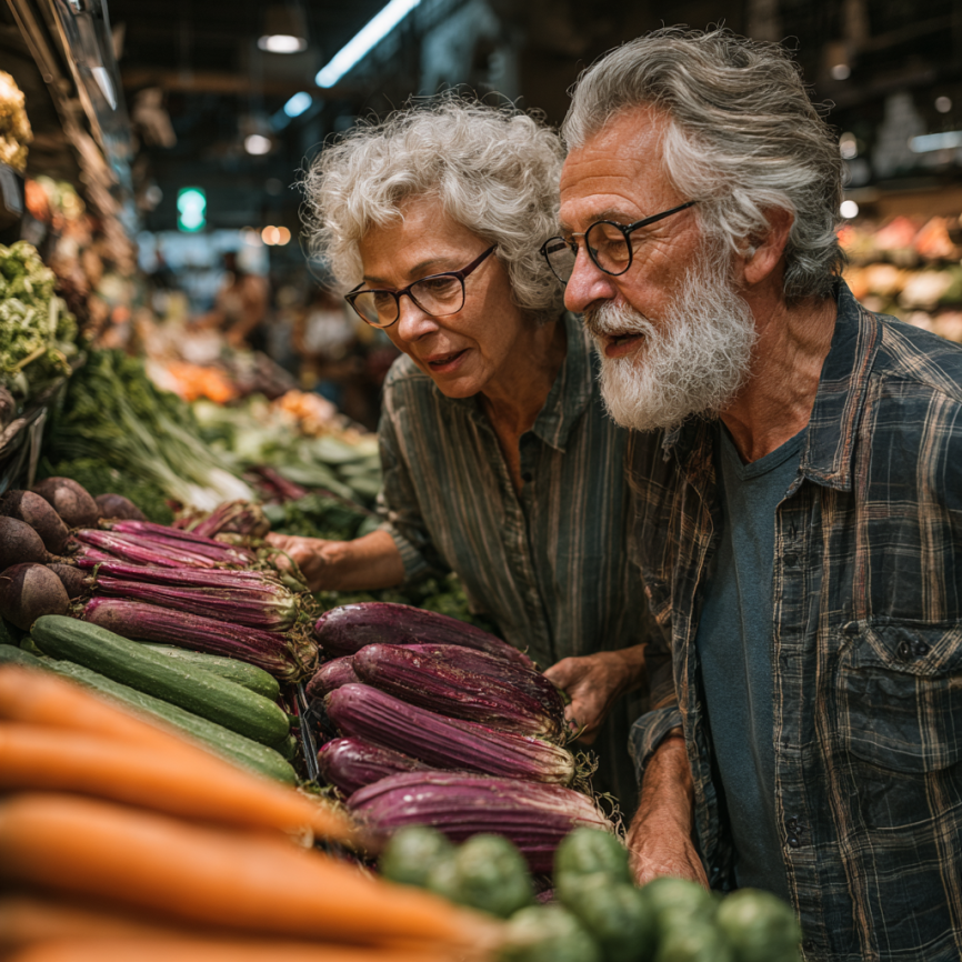 Літні люди готують здорову їжу